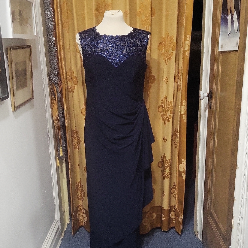 R&M Richards Navy Sequin Maxi Dress